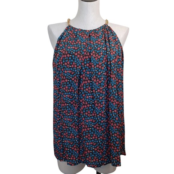 Elie Tahari Silk Halter Top Chain Strap Detail Flowy Lined Womens Large - Picture 1 of 14